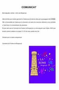 Comunicat Komi anul·lació Aplec Borgonyà 2020 pel Covid-19